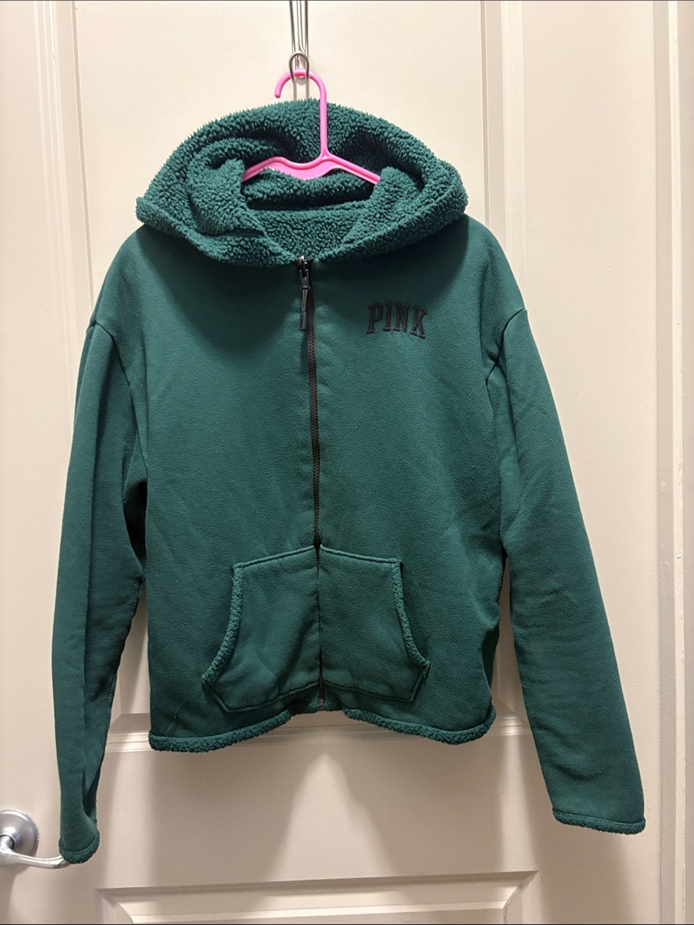 PINK Victoria's Secret Forest Green Hooded Zip-Up